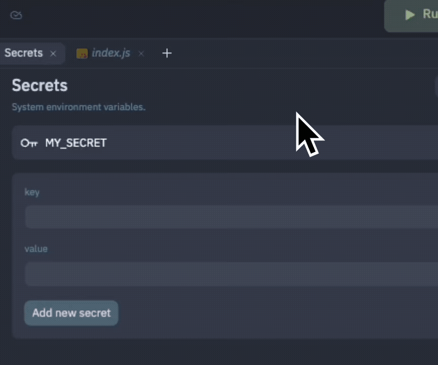 secrets tab with secret