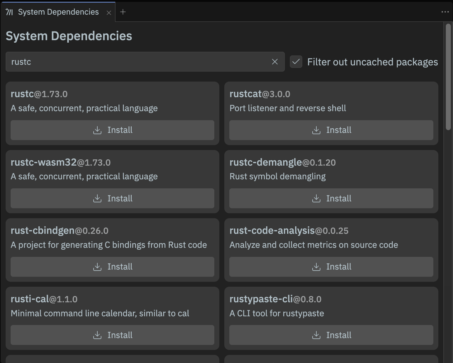 System dependencies search