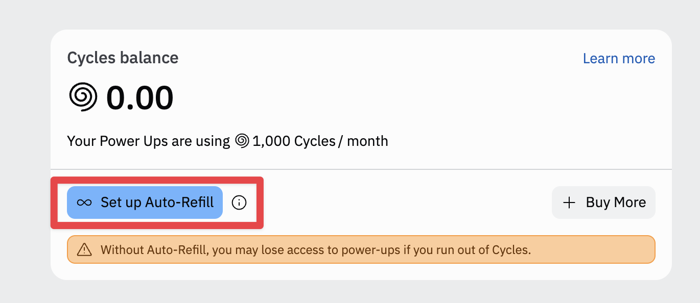 Buy Cycles Modal: Any number of cycles