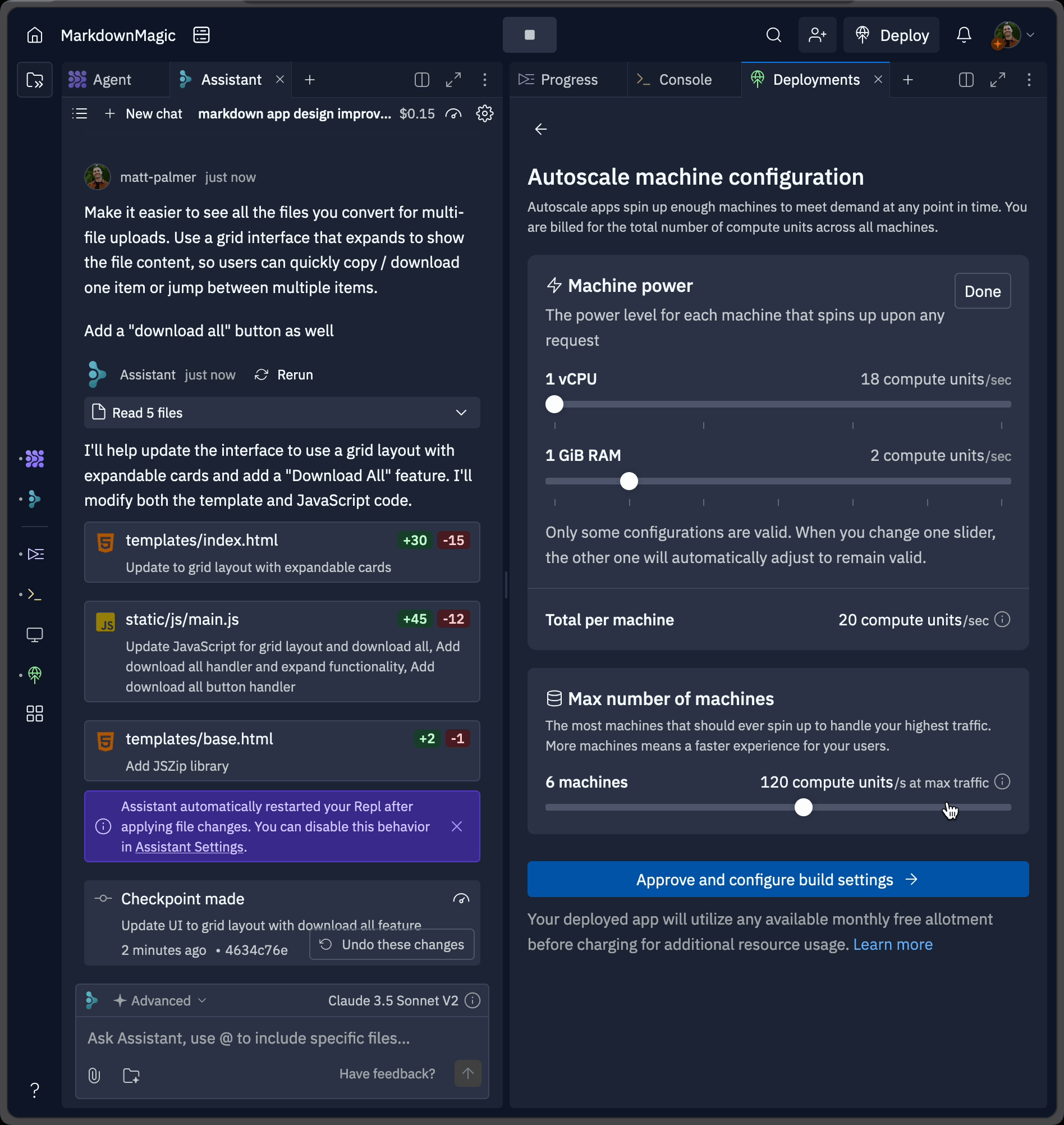 Configuring machine resources for deployment