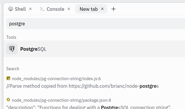 Open a new tab in Replit and type PostgreSQL