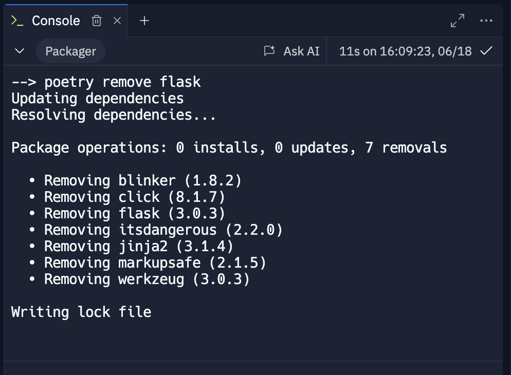 Example console output for an uninstalled package