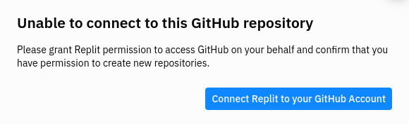 An error modal reading 'unable to connect to this GitHub repository'