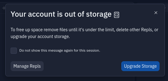 upgrade storage button