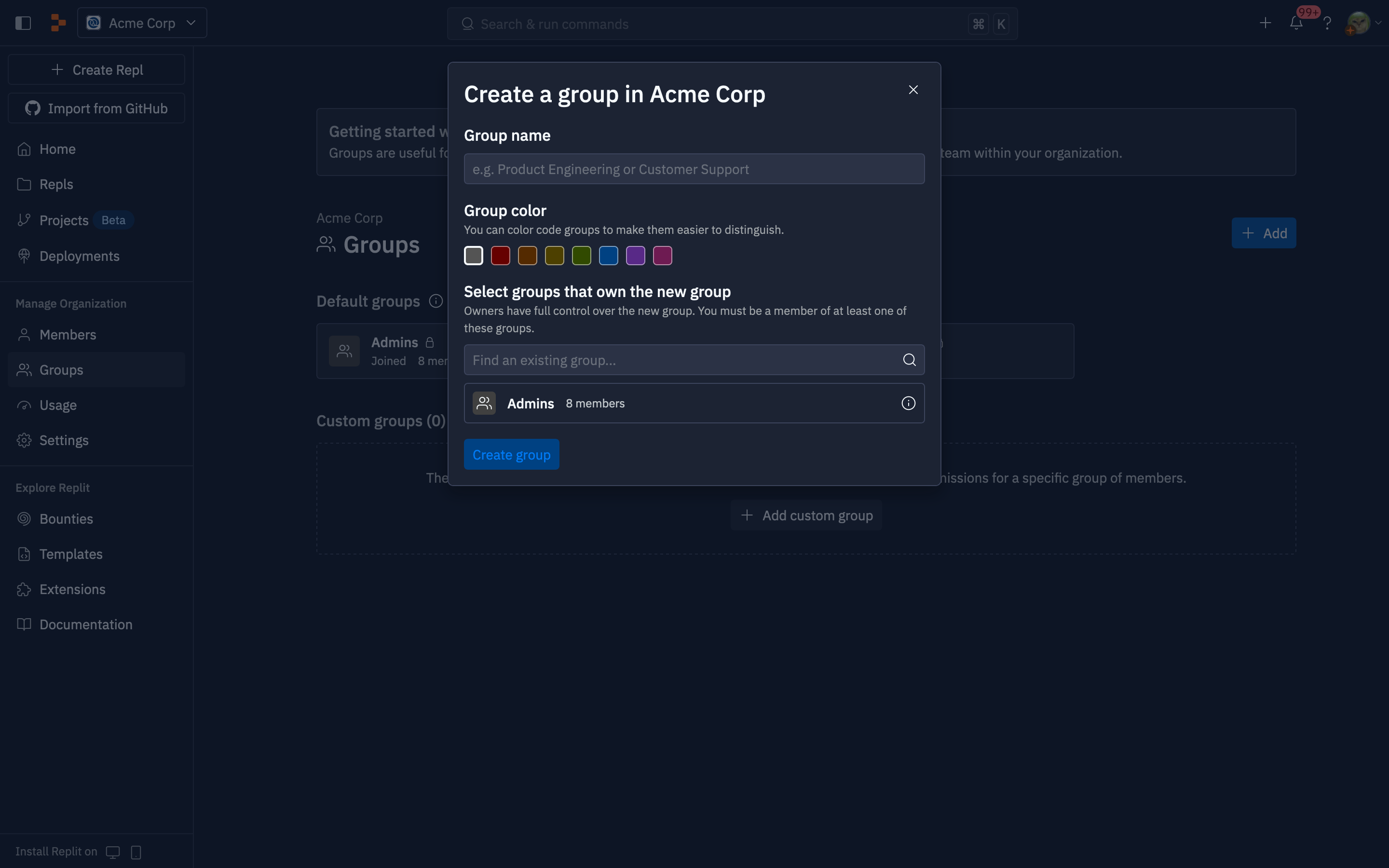 Creating a custom group