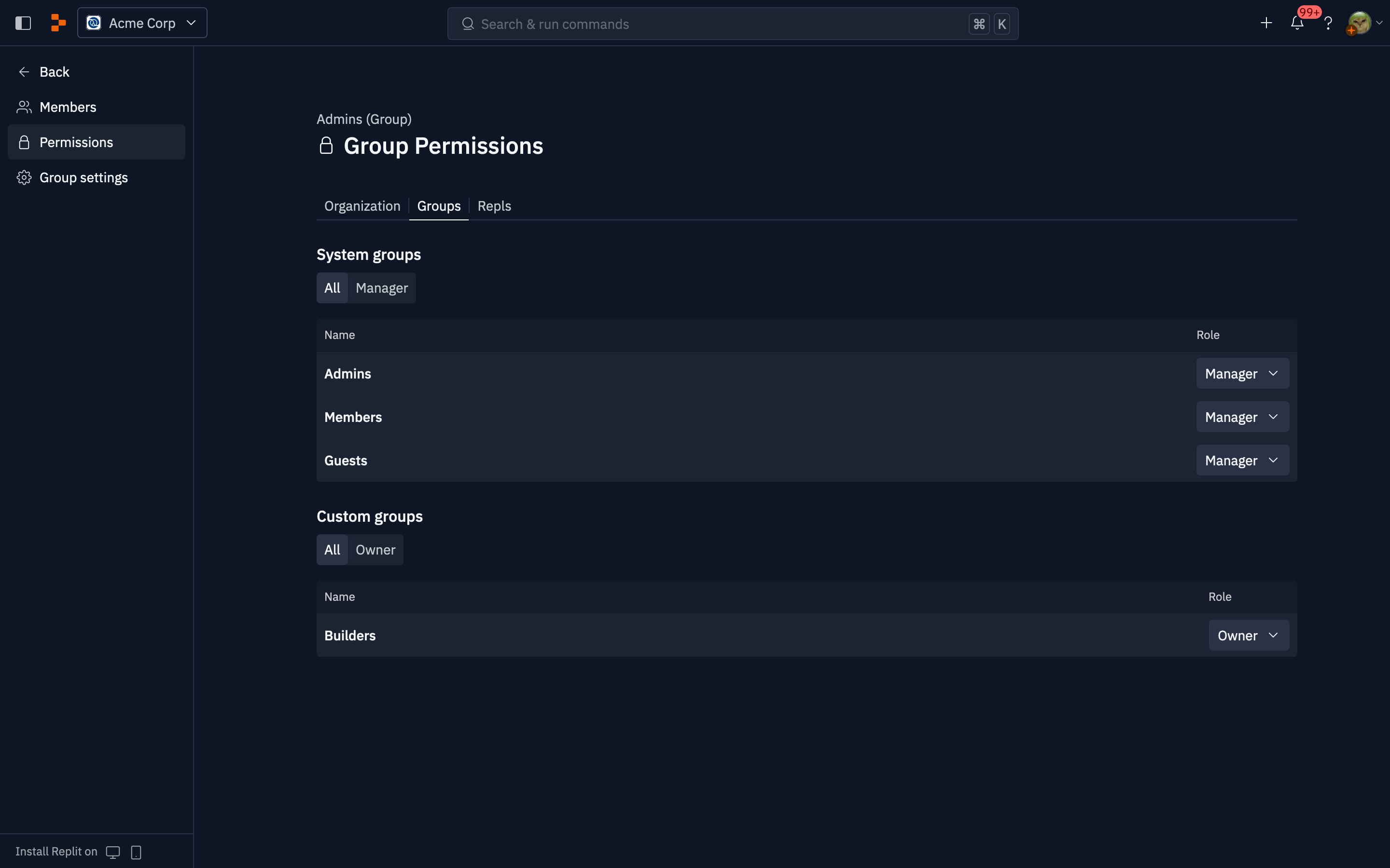 Group permissions