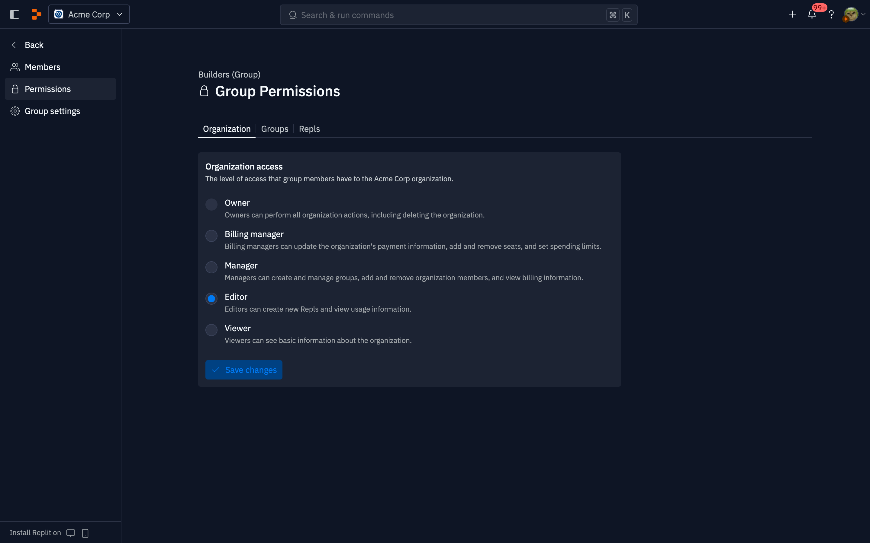 Organization permissions