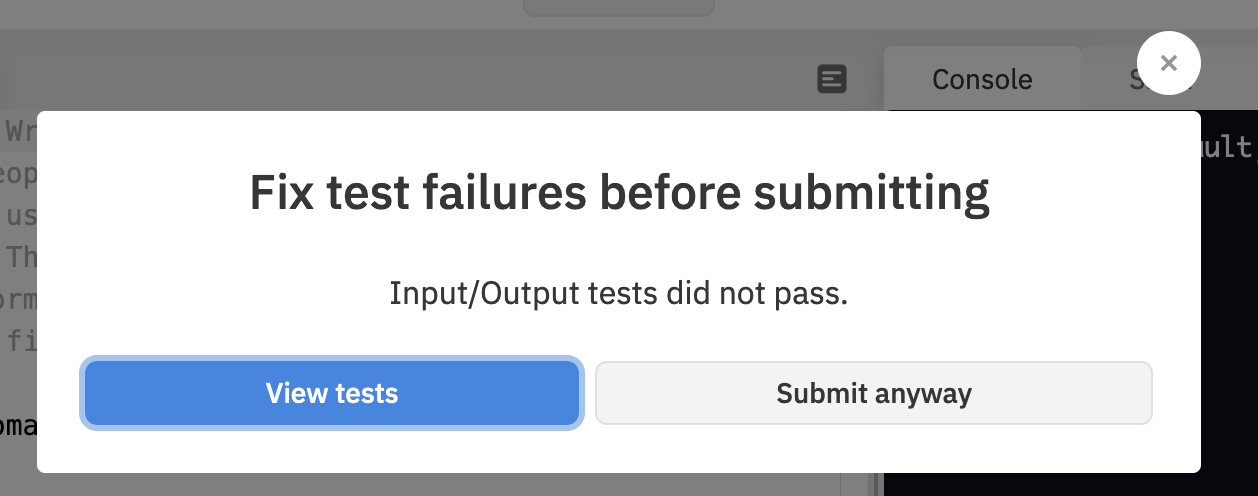 Image showing submission with failing tests