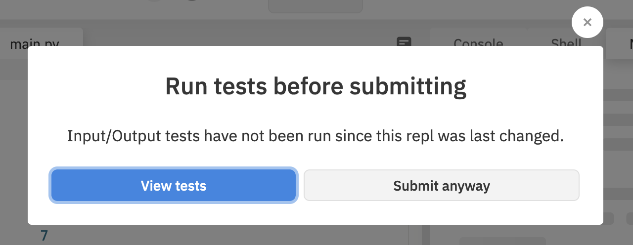 Image showing submit without running test