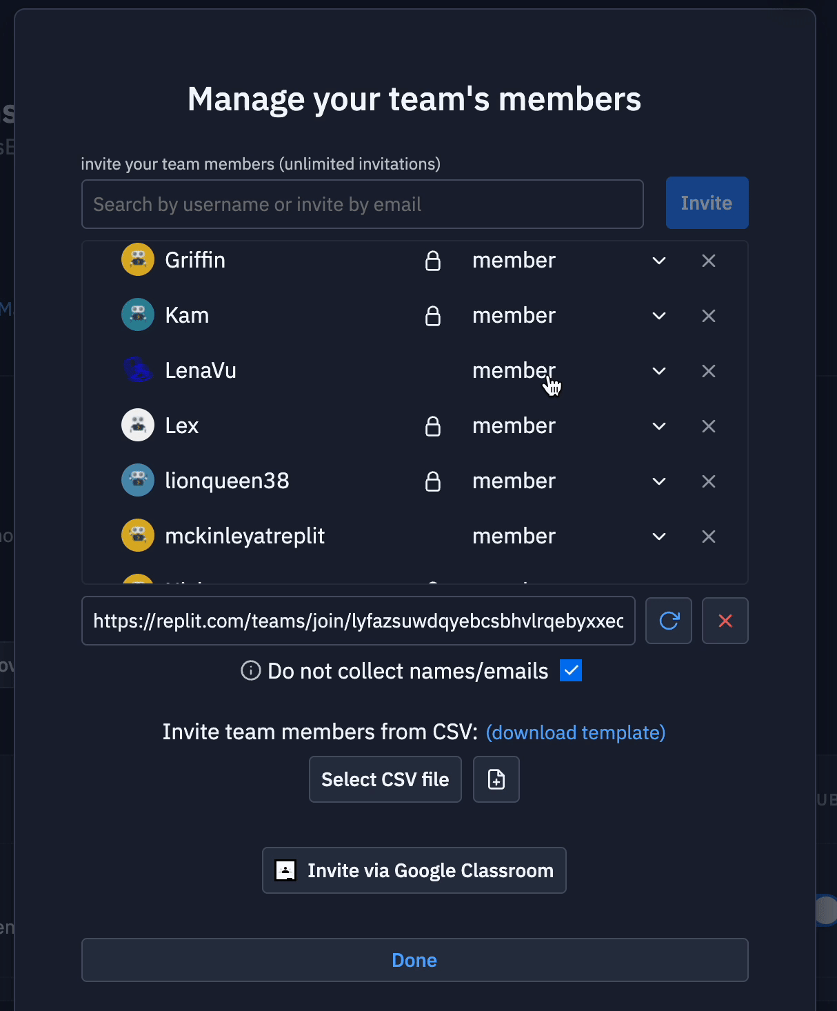 Changing a user role to team admin