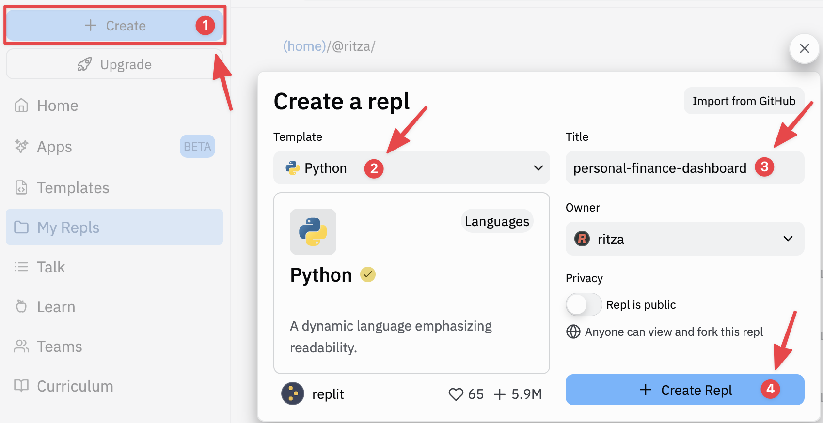 Creating a Python repl