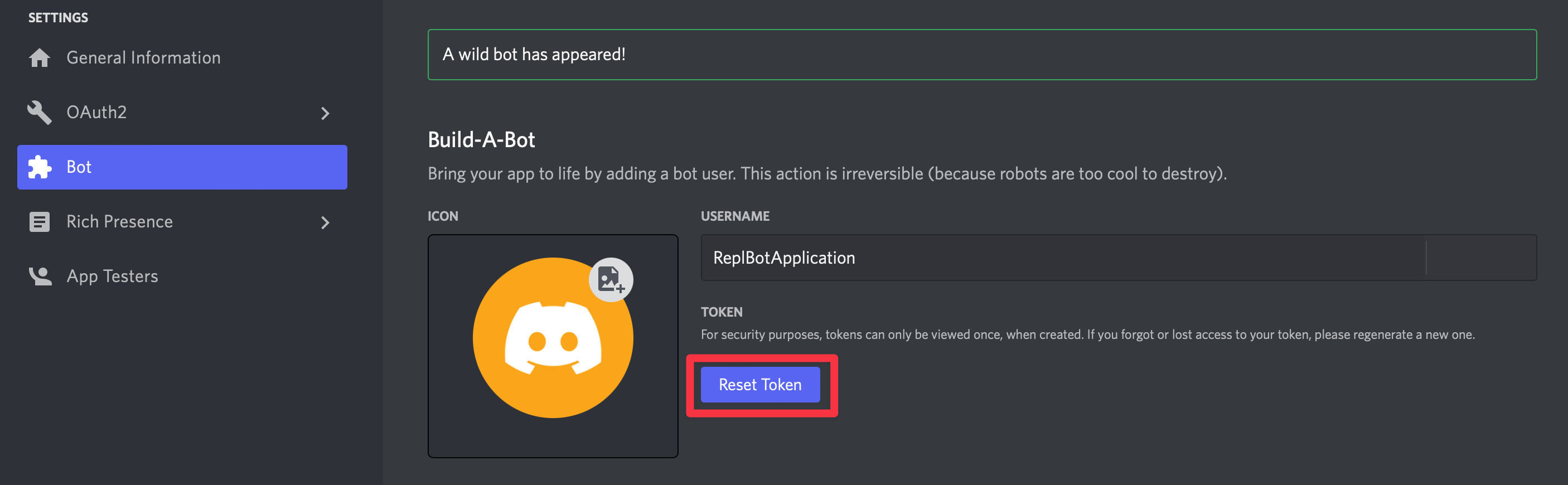 Generating a token for our Discord bot