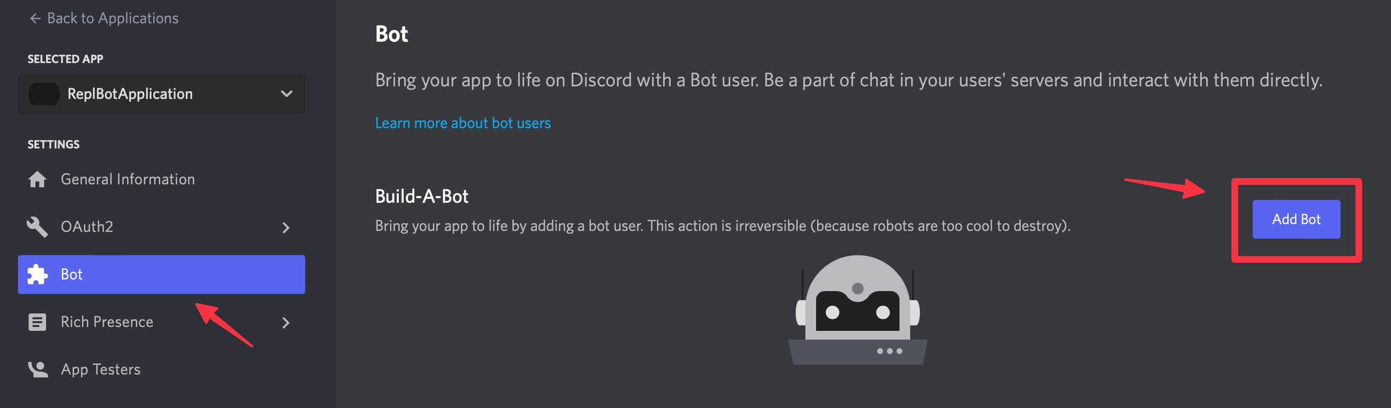 Adding a bot to our Discord Application