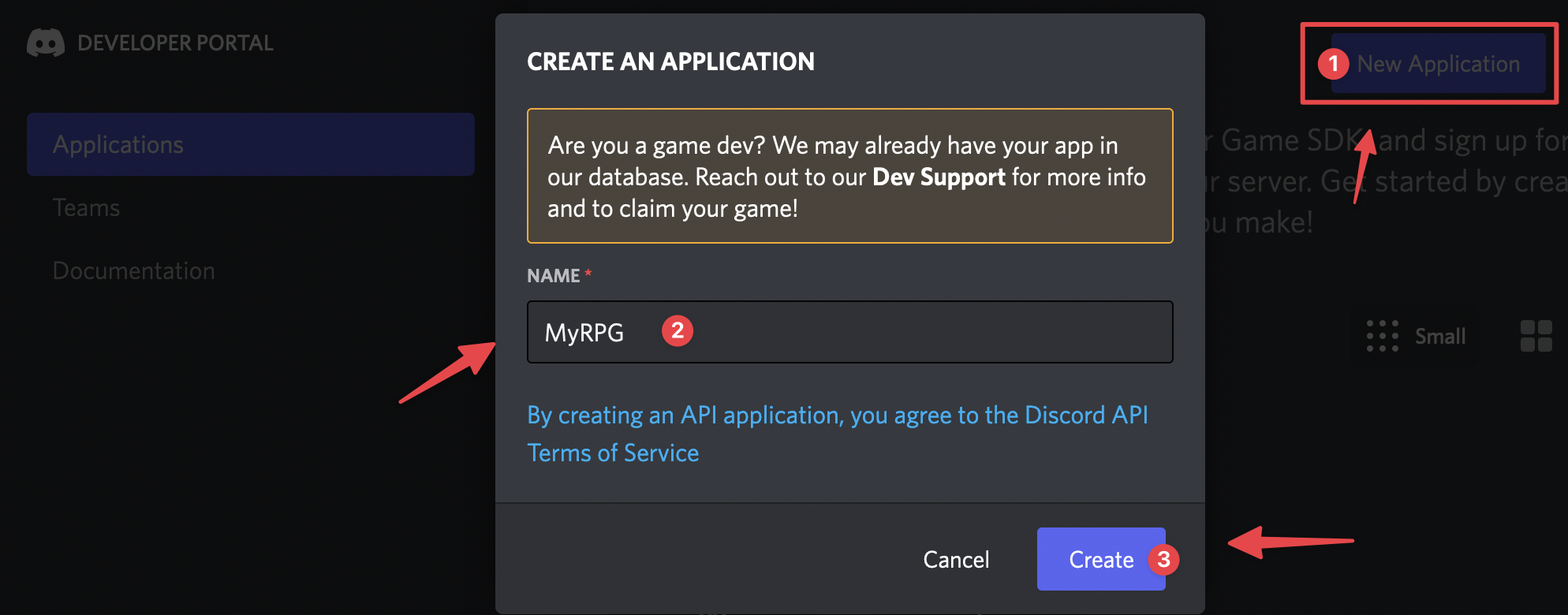 Discord create app